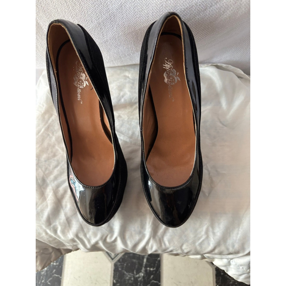 Women's Apple Bottoms Black Suede Patent Platform Pumps - Picture 1 of 5